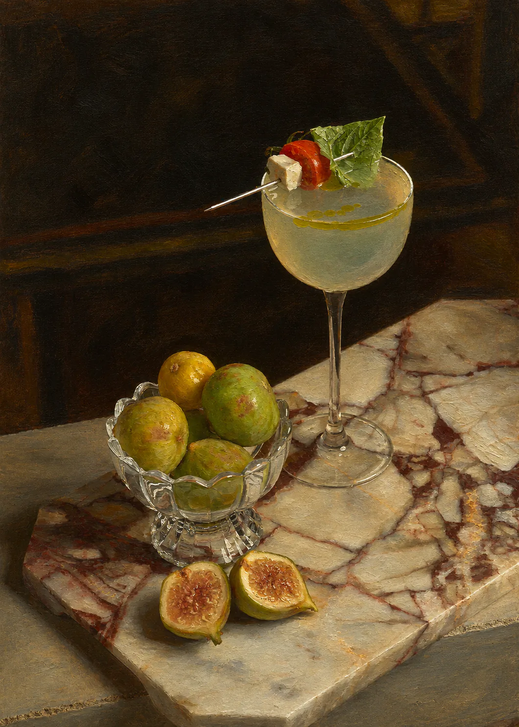The same still life as an oil painting
